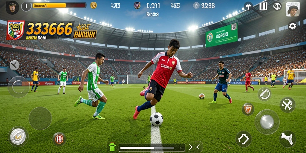 Tampilan gameplay 333666 yang menampilkan aksi sepak bola yang mendebarkan.