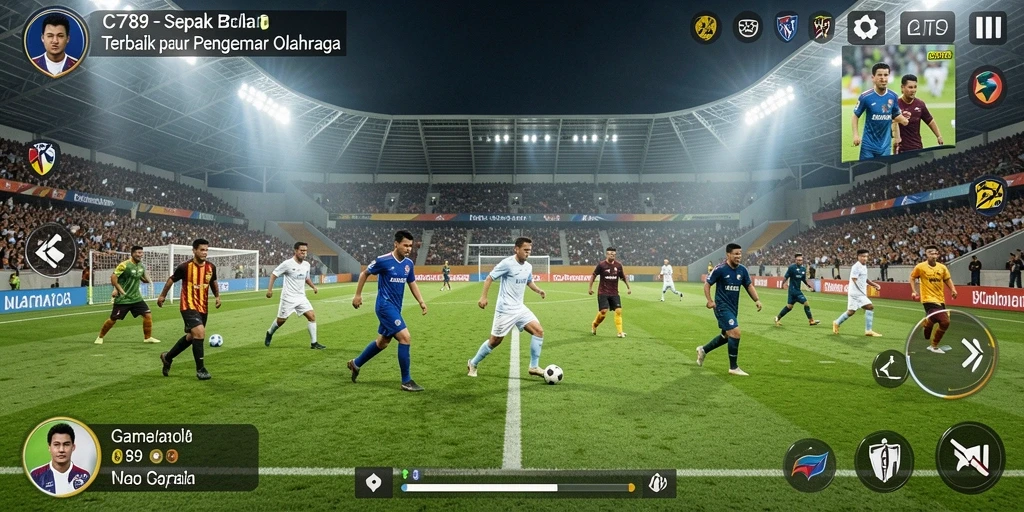 Screenshot gameplay C789 menampilkan momen mendebarkan di lapangan sepak bola.