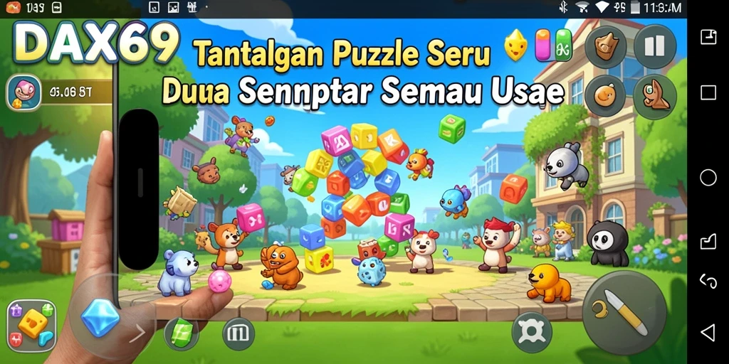 Tampilan gameplay DAX69 menampilkan berbagai teka-teki yang menantang.