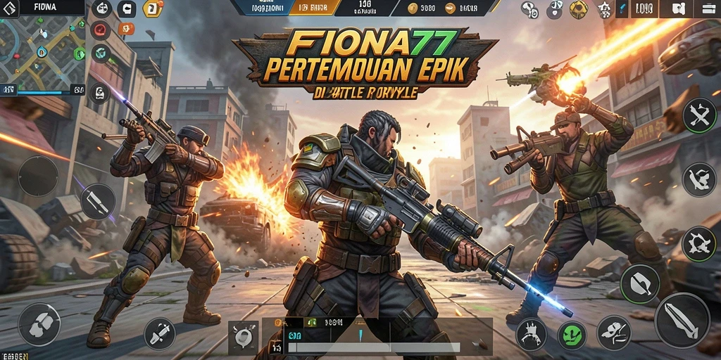 Tampilan aksi seru dalam gameplay Battle Royale di FIONA77.
