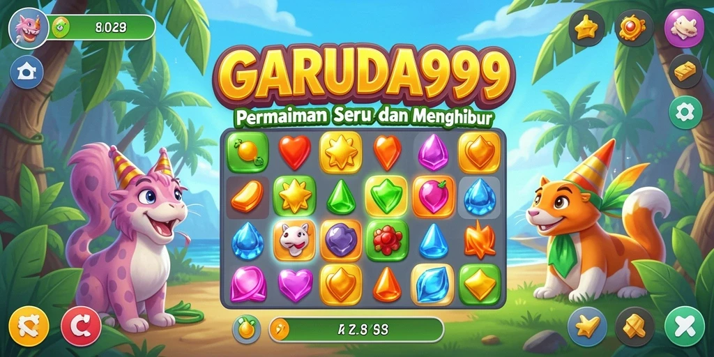Screenshot utama GARUDA999 menunjukkan gameplay Match-3 yang menarik.
