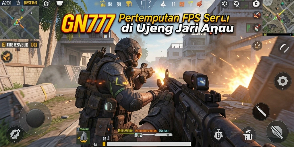 Screenshot gameplay GN777 menampilkan pertempuran mendebarkan di arena FPS.