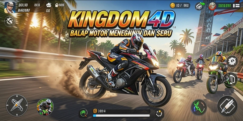Tampilan gameplay seru dalam balapan motor di KINGDOM4D.