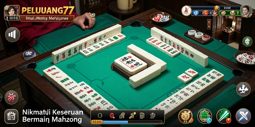 Tampilan utama gameplay Mahjong PELUANG77 yang menarik dan interaktif.