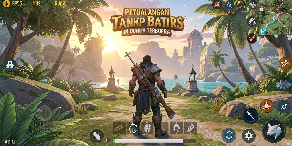 Tangkapan layar gameplay RP55 menunjukkan eksplorasi mendalam di dunia terbuka.