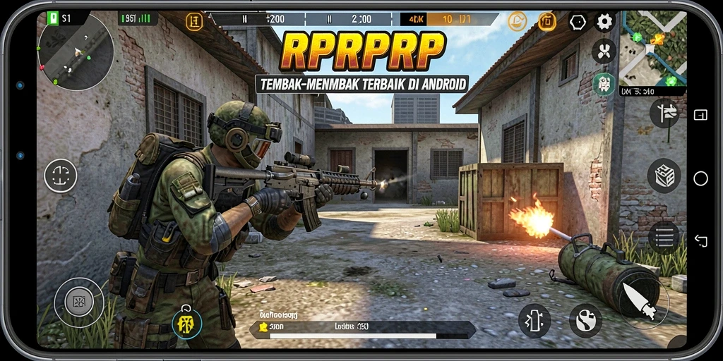 Screenshot dari gameplay RPRPRP yang menunjukkan aksi tembak-menembak seru.
