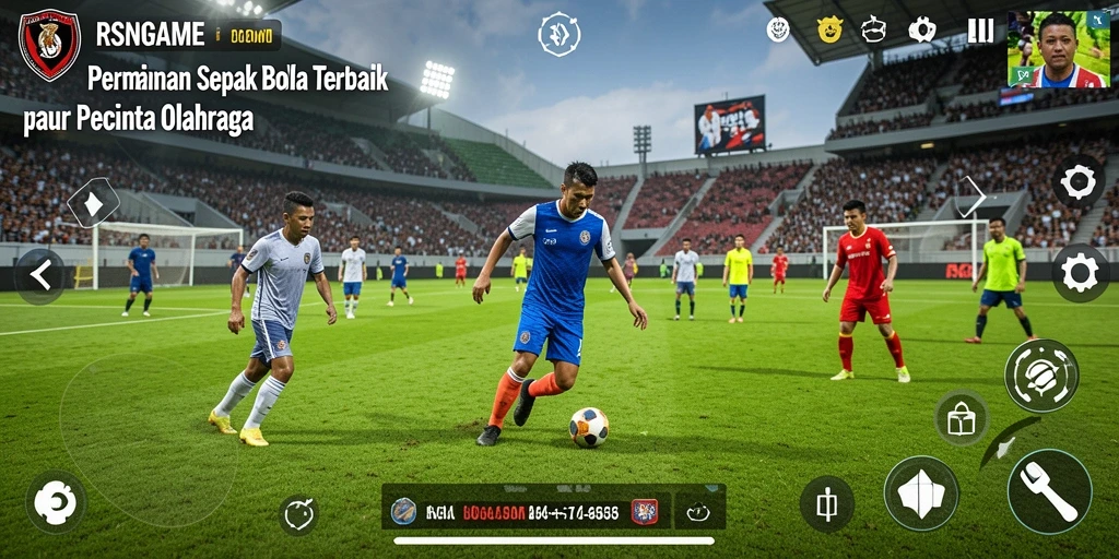 Tangkapan layar gameplay RSNGAME yang penuh aksi dalam pertandingan sepak bola.