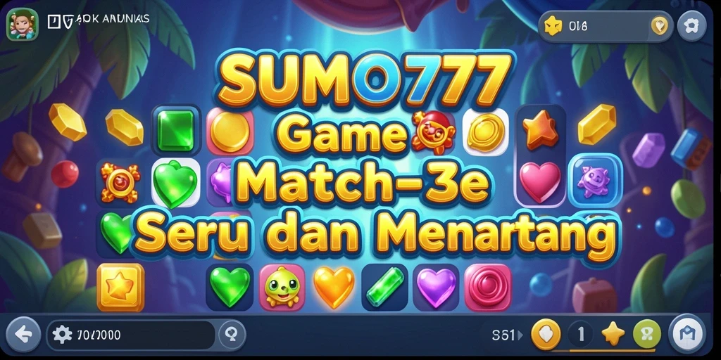 Tampilan menarik dari gameplay SUMO777 Match-3 yang penuh warna.